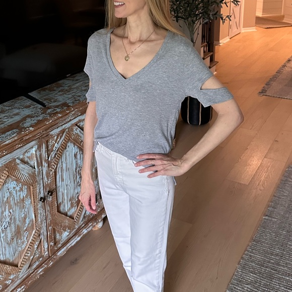 LNA Gray Ribbed Short Sleeve Tee with Cut Outs (Size Small) - Picture 1 of 7